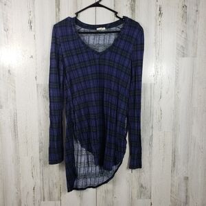 rag purple plaid long sleeve vneck shirt women's size medium